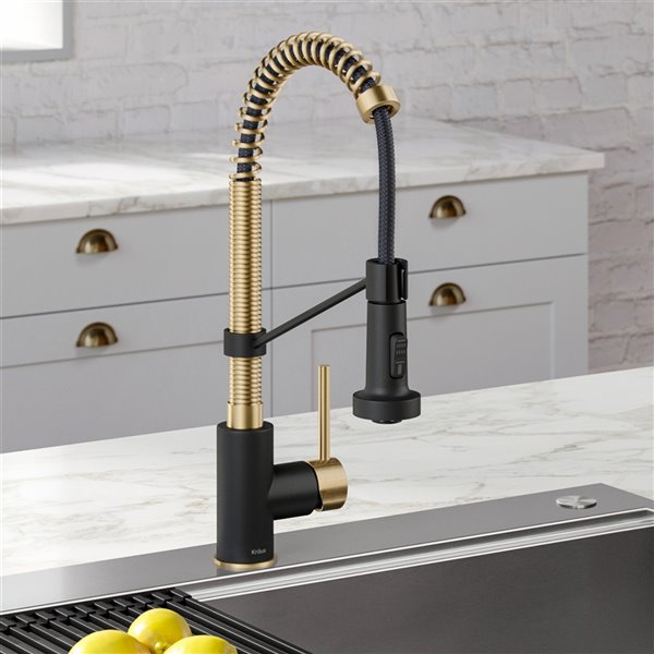 Kraus Single Handle Kitchen Faucet - Antique Champagne Bronze/Matte Black