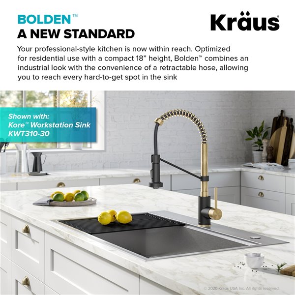 Kraus Single Handle Kitchen Faucet - Antique Champagne Bronze/Matte Black