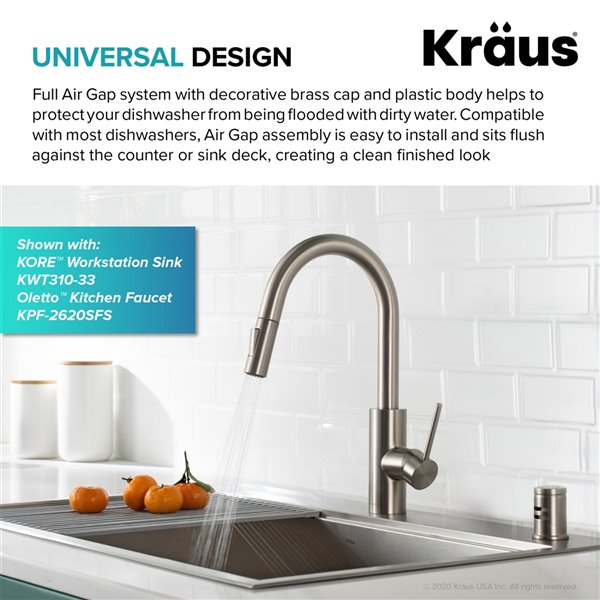 Kraus All-Brite Dishwasher Air Gap - Stainless Steel