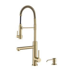 Kraus Faucet Pull-Down Spout with Soap Dispenser - Antique Champagne Bronze