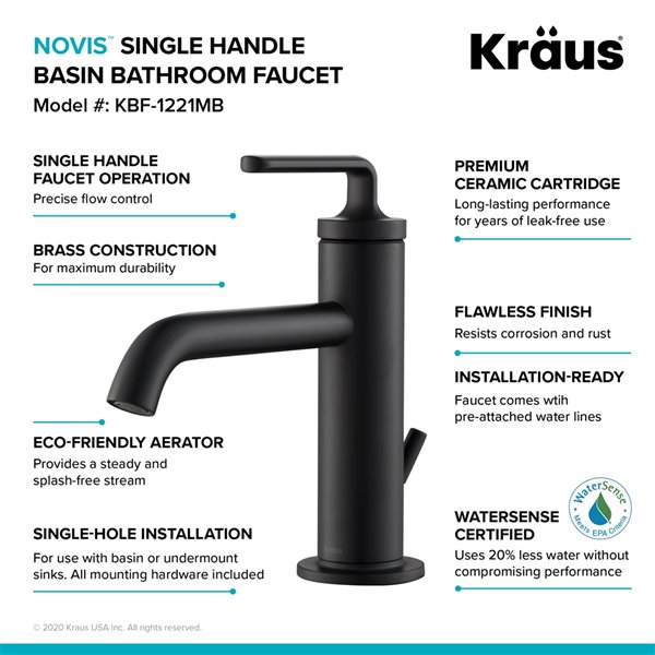 Kraus Ramus Single Handle Bathroom Faucet with Drain - 2 Pack - Matte Black