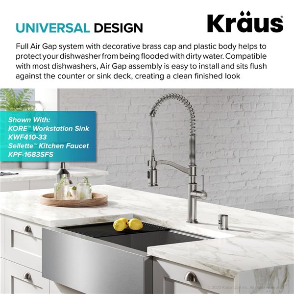 Kraus AllBrite Universal Dishwasher Air Gap Stainless Steel KAG2SFS