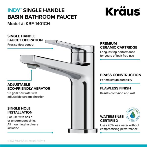 Kraus Indy Single Handle Bathroom Faucet - Chrome