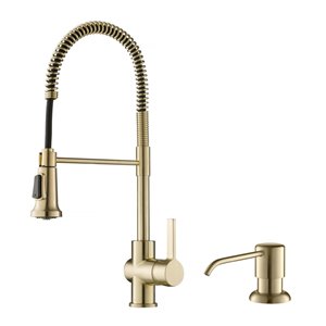 Kraus Faucet with Deck Plate and Soap Dispenser - Antique Champagne Bronze