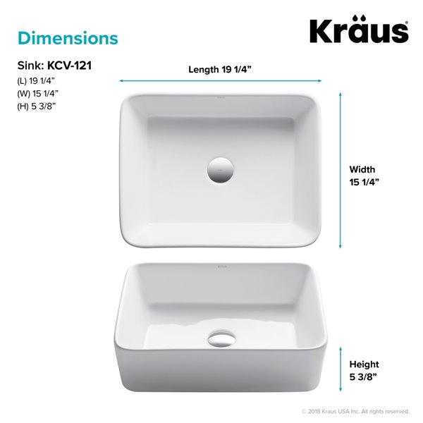 Kraus Modern Rectangular Vessel Ceramic Sink - 2 Pack - 19-in - White