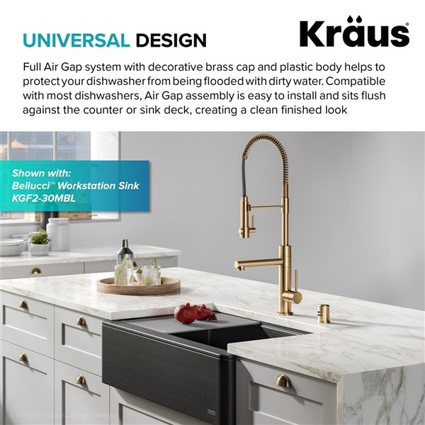 Kraus Dishwasher Universal Air Gap - Brushed Brass