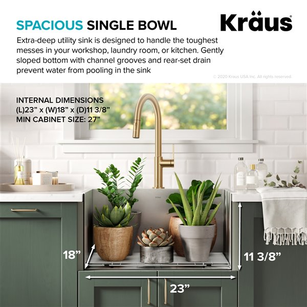 Kraus 25-in Stainless Steel Dual Mount Drop-In Single Bowl Laundry Sink