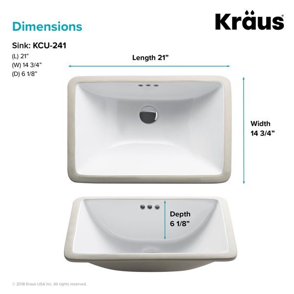 Kraus Rectangular Undermount Ceramic Sink - 2 Pack - 21-in - White