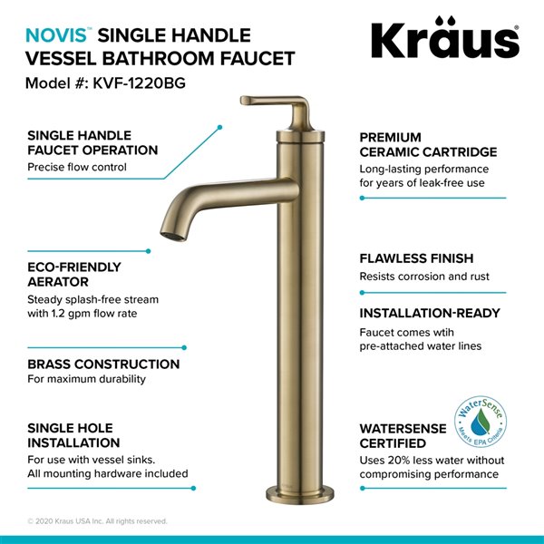 Kraus Ramus Single Handle Vessel Faucet with Drain - 2 Pack - Brushed Gold