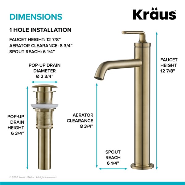 Kraus Ramus Single Handle Vessel Faucet with Drain - 2 Pack - Brushed Gold