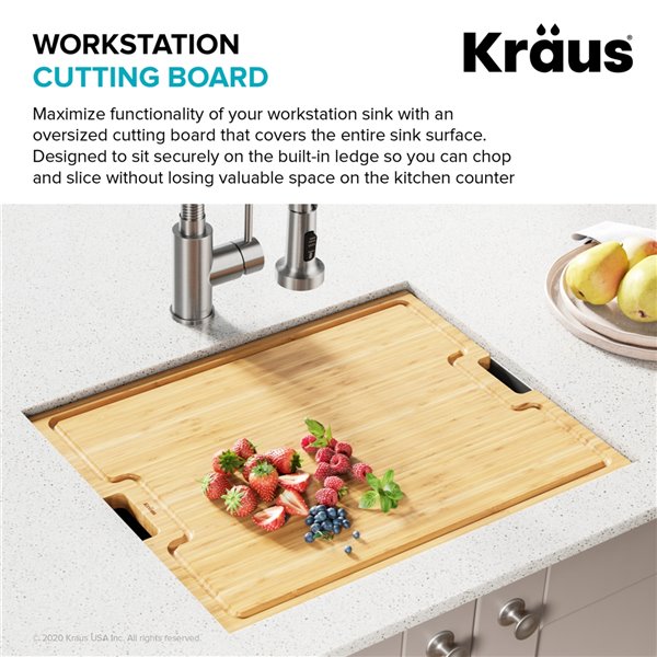 Kraus Workstation Solid Bamboo Cutting Board - 17-in - Brown