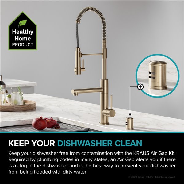 Kraus Dishwasher Universal Air Gap - Brushed Gold