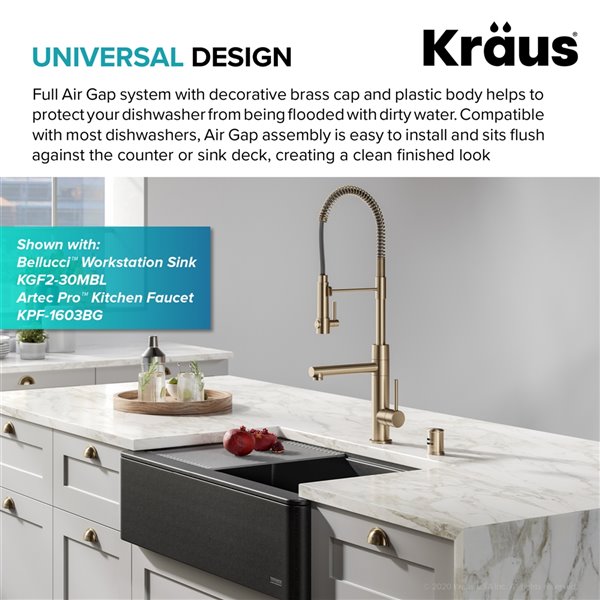 Kraus Dishwasher Universal Air Gap - Brushed Gold