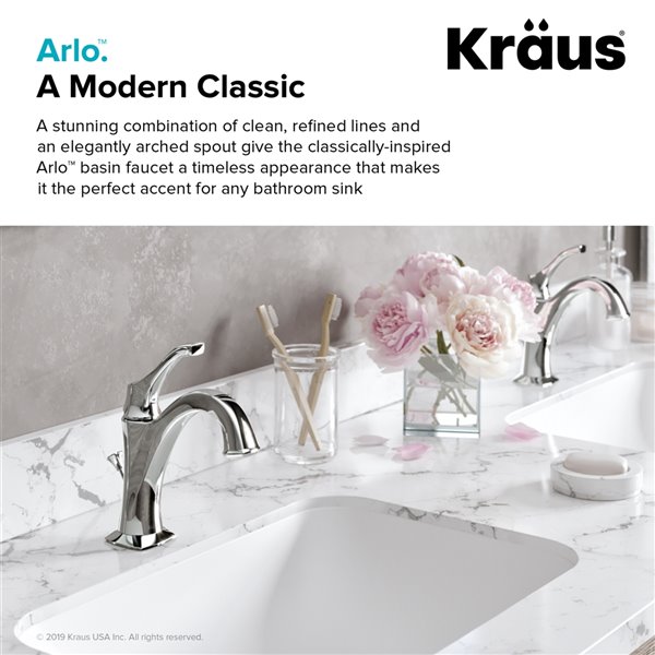 Kraus Arlo Bathroom Faucet with Drain and Deck Plate - 2 Pack - Brushed Gold