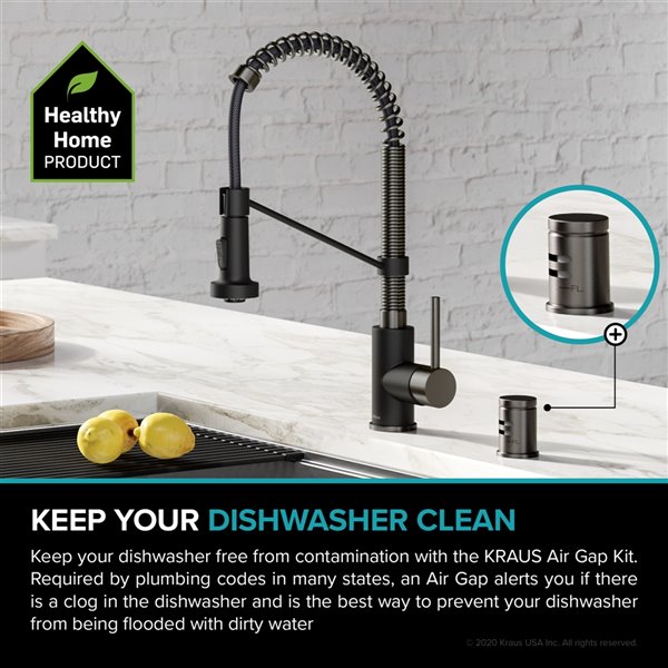 Kraus SpotFree Dishwasher Air Gap Black Stainless KAG1SFSB RONA