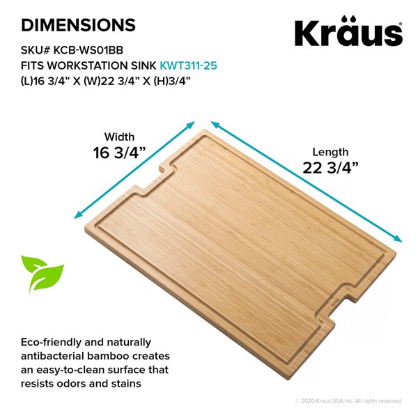Kraus Workstation Bamboo Kitchen Cutting Board 17in Brown KCB