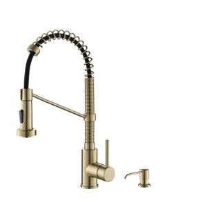 Kraus Single Handle Faucet with Soap Dispenser - Antique Champagne Bronze