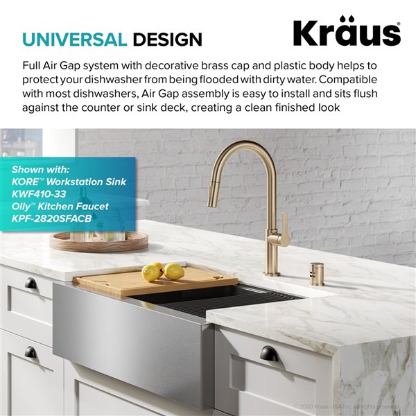 Kraus Dishwasher Air Gap - Brushed Gold