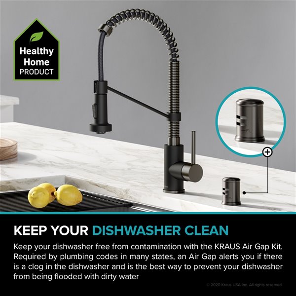Kraus Spot-Free Universal Dishwasher Air Gap - Black Stainless