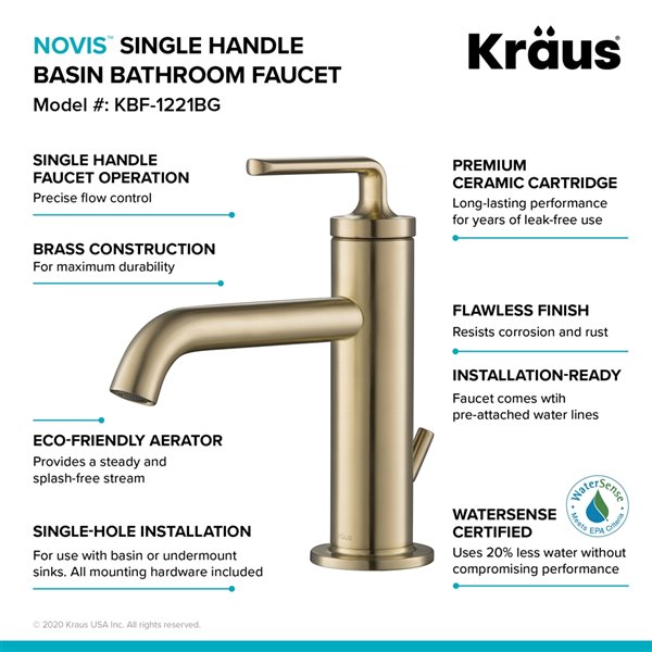 Kraus Ramus Single Handle Bathroom Faucet with Drain - 2 Pack - Brushed Gold