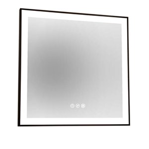 Miroir LEA d'akuaplus avec lumière DEL, 30 po x 30 po, noir mat