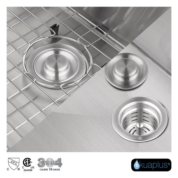 Évier de cuisine encastré simple Fiona d'akuaplus en acier inoxydable poli 26 po x 18 po