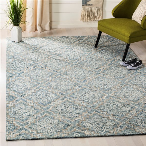 Tapis décoratif rectangulaire Abstract de Safavieh, fait à la main, 6 pi x 9 pi, bleu-gris