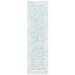 Tapis de couloir rectangulaire à motif géométrique Abstract de Safavieh, fait à la main, 2,3 pi x 8 pi, ivoire/bleu