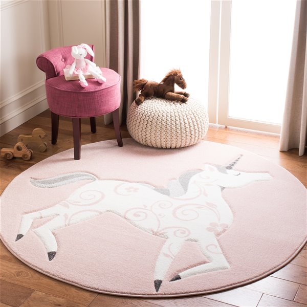 Safavieh CRK163P-4R Carousel Kids Area Rug - Round - 4-ft x 4-ft - Pink/Ivory