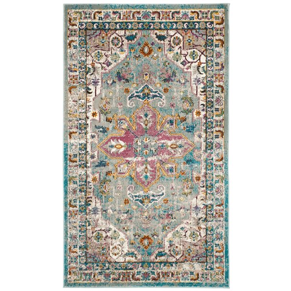 Safavieh ARA160G-3 Aria Throw Rug - Rectangular - 3-ft x 5-ft - Green/Creme