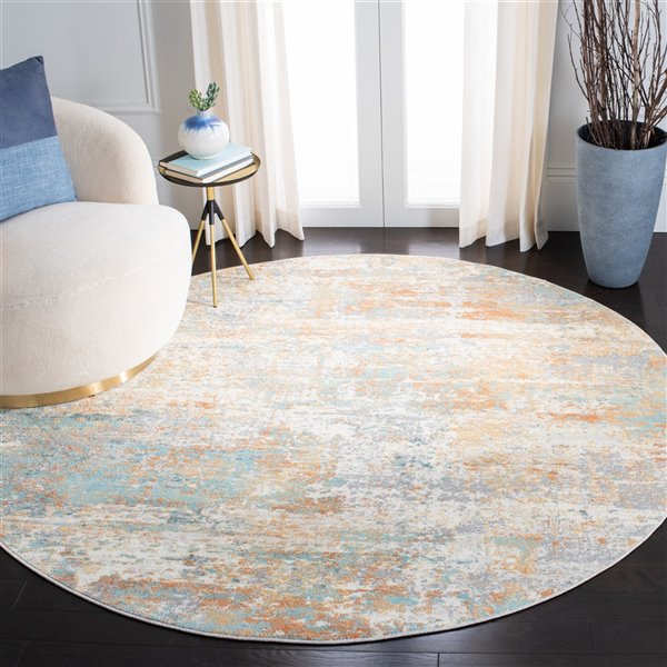 Tapis décoratif Aria ARA566J-7R de Safavieh, rond, 6 pi 7 po x 6 pi 7 po, ivoire/aqua