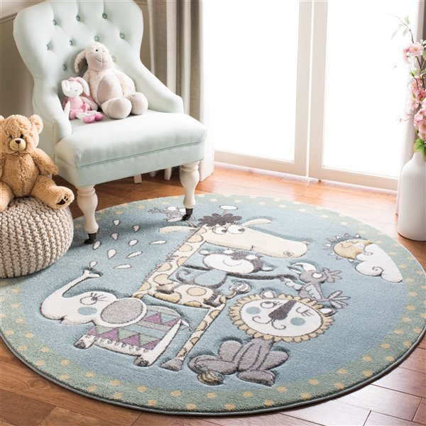 Safavieh CRK185A-5R Carousel Kids Area Rug - Round - 5-ft 3-in x 5-ft 3-in - Ivory/Blue