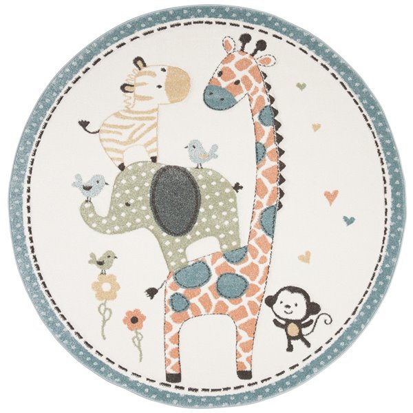 Tapis décoratif Carousel Kids CRK120A-5R de Safavieh, rond, 5 pi 3 po x 5 pi 3 po, ivoire