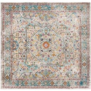 Tapis décoratif Aria ARA199C-6SQ de Safavieh, carré, 6 pi 5 po x 6 pi 5 po, crème/bleu