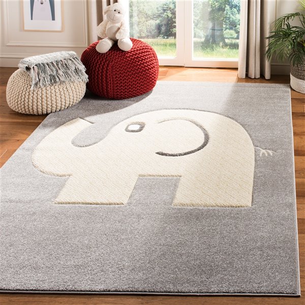 Tapis décoratif Carousel Kids CRK165B-5 de Safavieh, rectangulaire, 5 pi 3 po x 7 pi 6 po, gris/ivoire