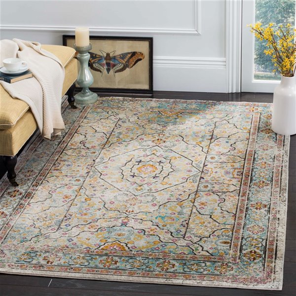 Tapis décoratif Aria ARA199C-8 de Safavieh, rectangulaire, 8 pi x 10 pi, crème/bleu