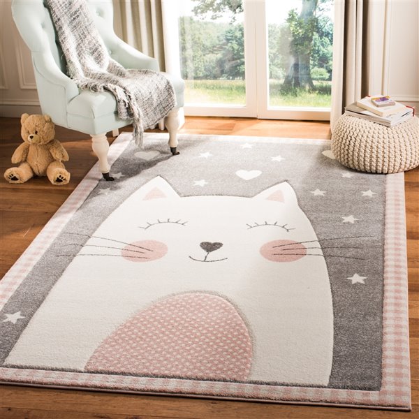 Tapis décoratif Carousel Kids CRK134P-4 de Safavieh, rectangulaire, 4 pi x 6 pi, rose/gris