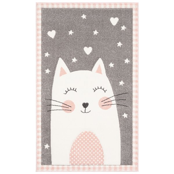 Tapis décoratif Carousel Kids CRK134P-4 de Safavieh, rectangulaire, 4 pi x 6 pi, rose/gris