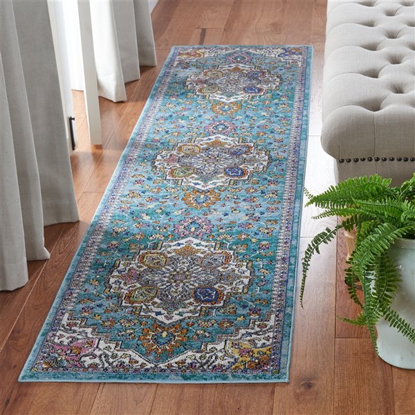 Safavieh ARA102K-28 Aria Runner - Rectangular - 2-ft x 8-ft - Turquoise/Ivory