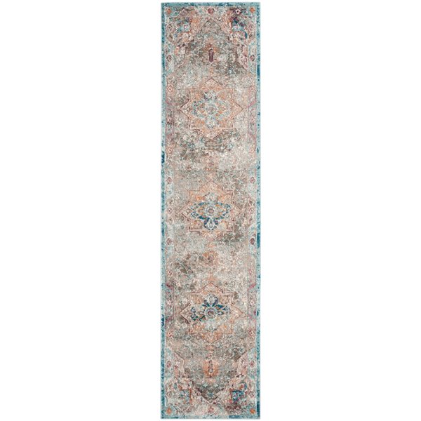 Tapis de couloir Aria ARA119E-26 de Safavieh, rectangulaire, 2 pi x 6 pi, beige/bleu