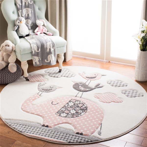 Safavieh CRK127P-5R Carousel Kids Area Rug - Round - 5-ft 3-in x 5-ft 3-in - Pink/Ivory