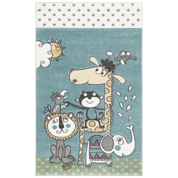 Safavieh CRK185A-4 Carousel Kids Area Rug - Rectangular - 4-ft x 6-ft - Ivory/Blue