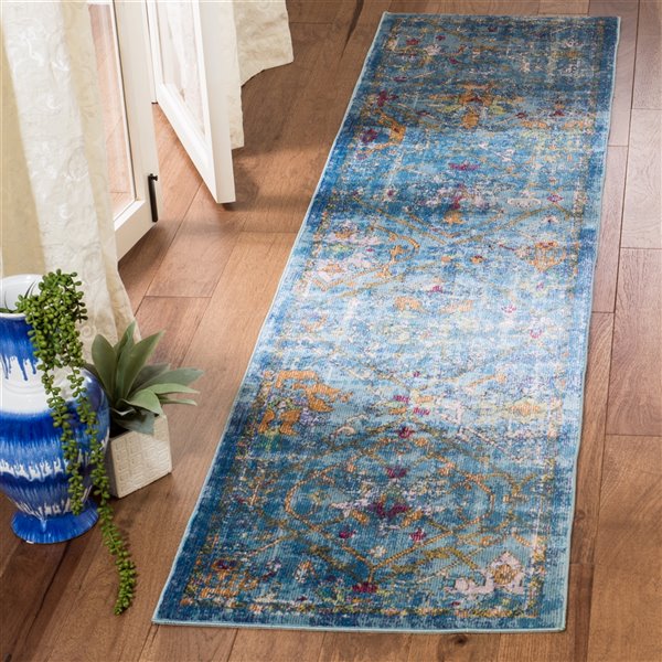 Tapis de couloir Aria ARA169B-28 de Safavieh, rectangulaire, 2 pi x 8 pi, bleu/multi