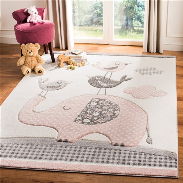 Safavieh CRK127P-3 Carousel Kids Throw Rug - Rectangular - 3-ft 3-in x 5-ft 3-in - Pink/Ivory