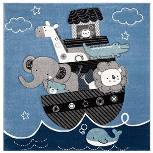 Tapis décoratif Carousel Kids CRK121B-7SQ de Safavieh, carré, 6 pi 7 po x 6 pi 7 po, bleu/gris