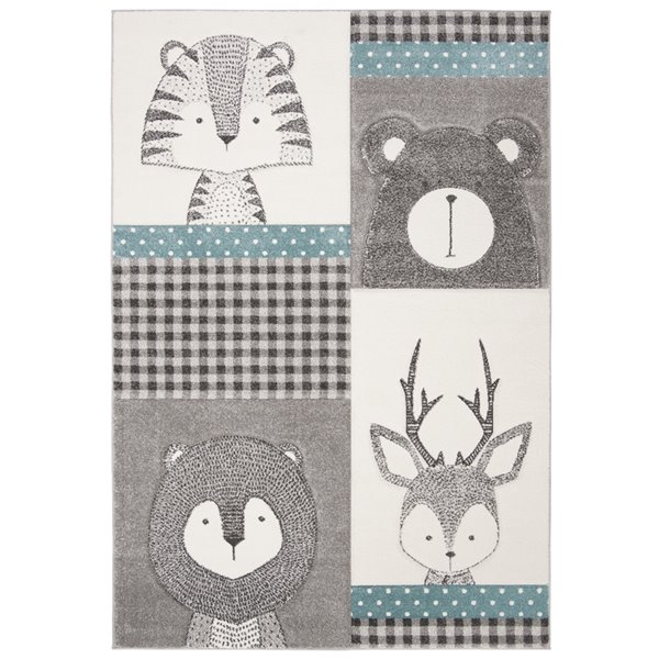 Safavieh CRK188B-5 Carousel Kids Area Rug - Rectangular - 5-ft 3-in x 7-ft 6-in - Gray/Ivory