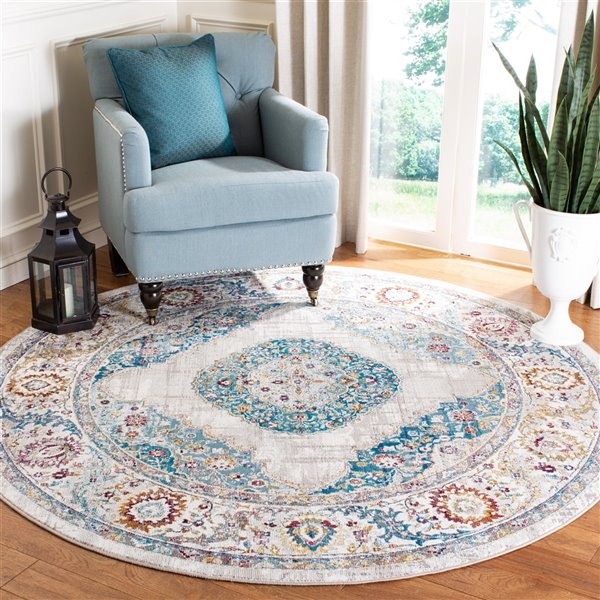 Safavieh ARA116A-6R Aria Area Rug - Round - 6-ft 5-in x 6-ft 5-in - Blue/Ivory