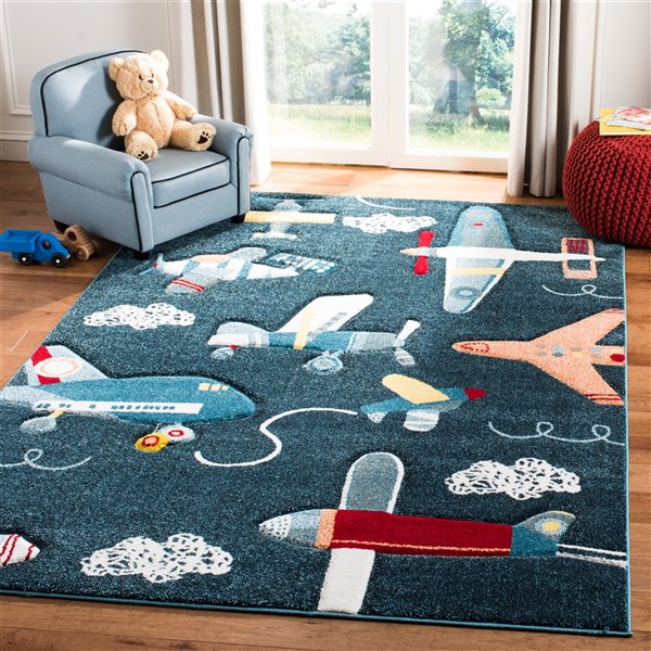 Tapis décoratif Carousel Kids CRK167N-5SQ de Safavieh, carré, 5 pi 3 po x 5 pi 3 po, bleu marin/ivoire