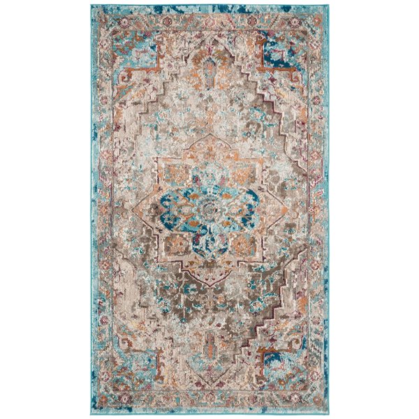 Safavieh ARA119E-3 Aria Throw Rug - Rectangular - 3-ft x 5-ft - Beige/Blue