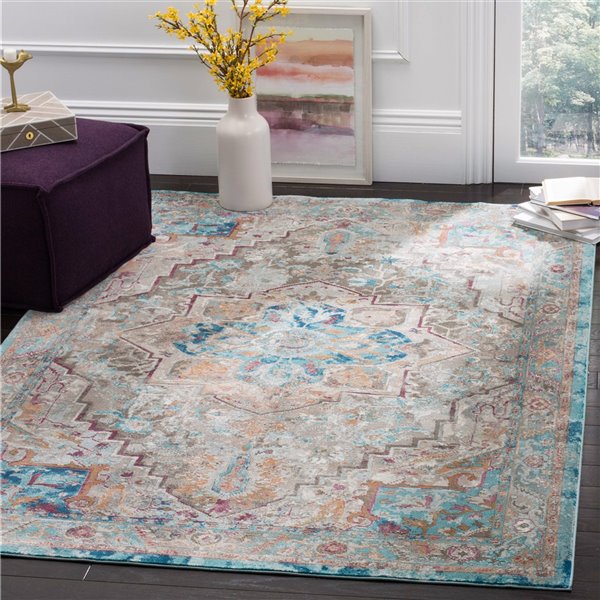 Tapis décoratif Aria ARA119E-8 de Safavieh, rectangulaire, 8 pi x 10 pi, beige/bleu